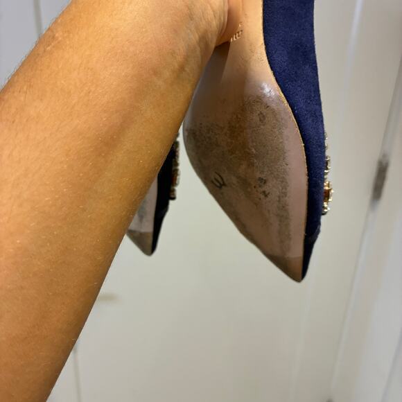 Miu Miu Navy Suede Embellished Pointy Heels Sz 39 - Picture 8 of 10